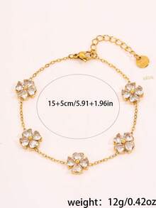 Camhanno 1件装奢华不锈钢手链，提升日常穿搭和派对造型的必备配饰，镶嵌高品质五瓣水晶，舒适耐用，是送给爱人的完美周年纪念礼物，为简约造型增添一抹柔和的点睛之笔。 - 金色 - 查看 3