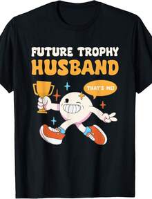 Funny Future Trophy Husband Fiancé Groom To Be Bachelor T-Shirt - Black - View 1
