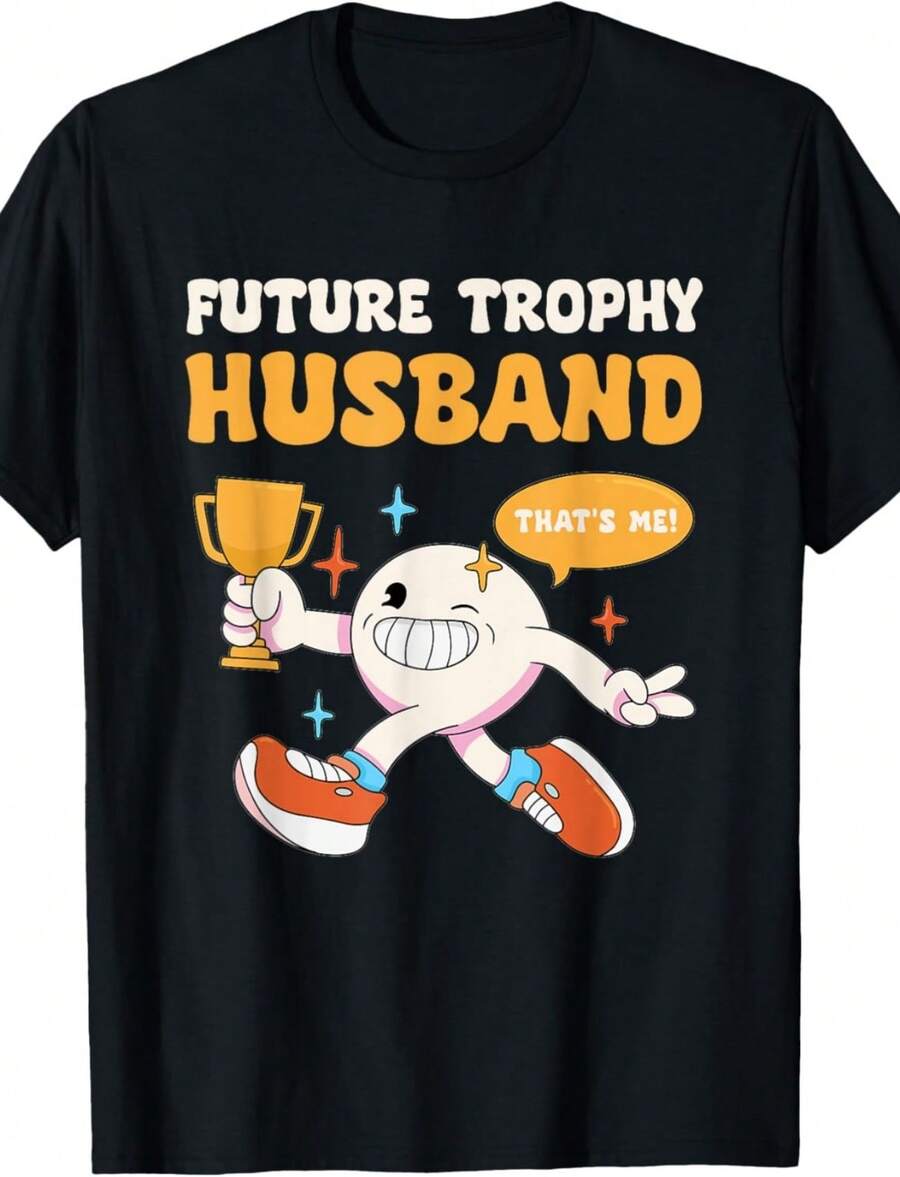 Funny Future Trophy Husband Fiancé Groom To Be Bachelor T-Shirt - Black - View 1