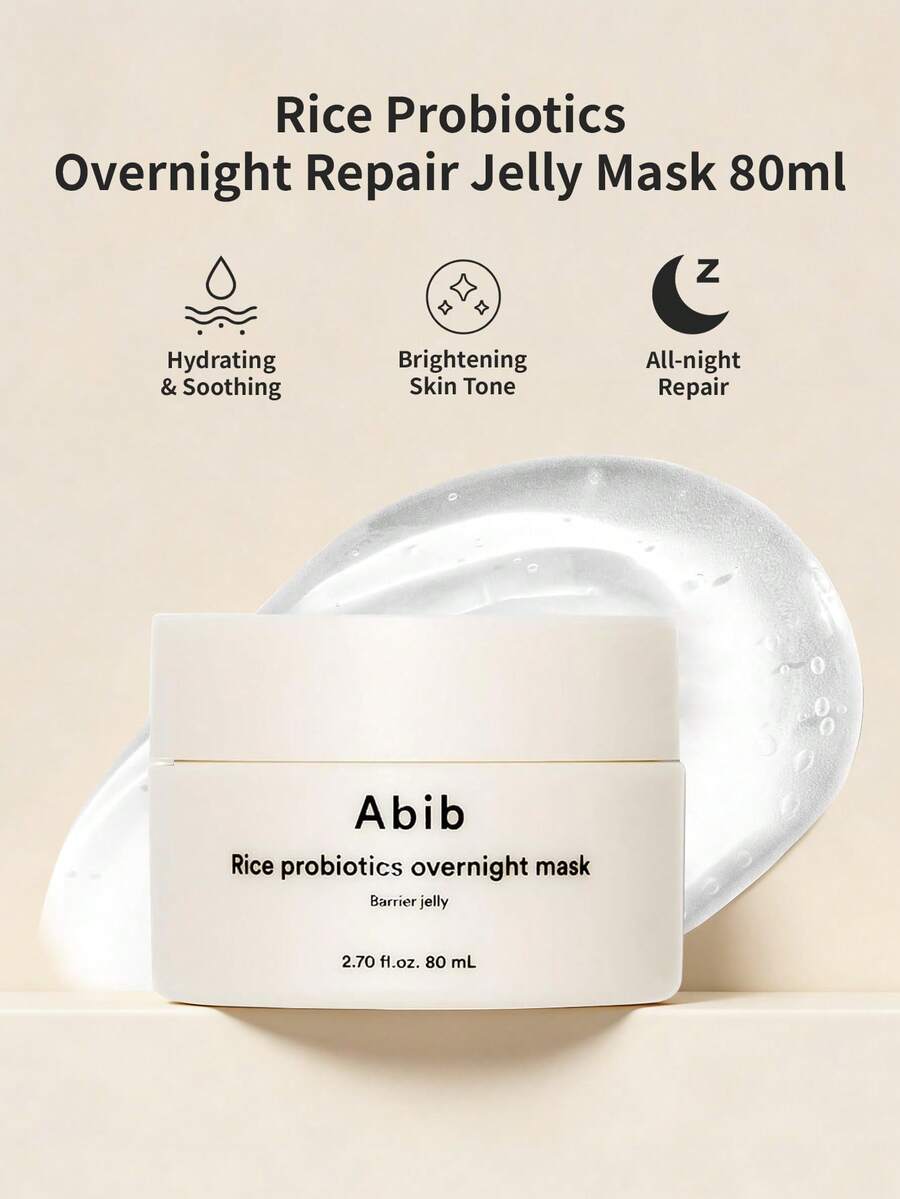 ABIB舒缓修护保湿滋养发酵大米益生菌夜间修护啫喱面膜，80毫升，1罐，发酵大米益生菌+啫喱质地，夜间修护肌肤，免洗面膜，适合所有肤质，日常护理 - 米益生菌晚安修護果凍面膜80ml - 查看 1