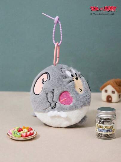 POKOJA LAND TOM & JERRY Super Cute Non-Plush Stuffed Tuffy Round Keychain Bag Charm - Adorable Cartoon Pendant, Soft Fuzzy Backpack Accessory, Sweet Fashion Ornament For Bags & Keys