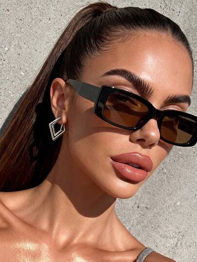 1 Cặp kính thời trang gọng nâu hình chữ nhật unisex, phù hợp để đeo hàng ngày và dự tiệc, phụ kiện du lịch ngoài trời và đi biển, món quà công sở cơ bản dành cho nữ giới vào mùa thu/đông, thích hợp cho kỳ nghỉ hè ở bãi biển và du lịch ngoài trời.