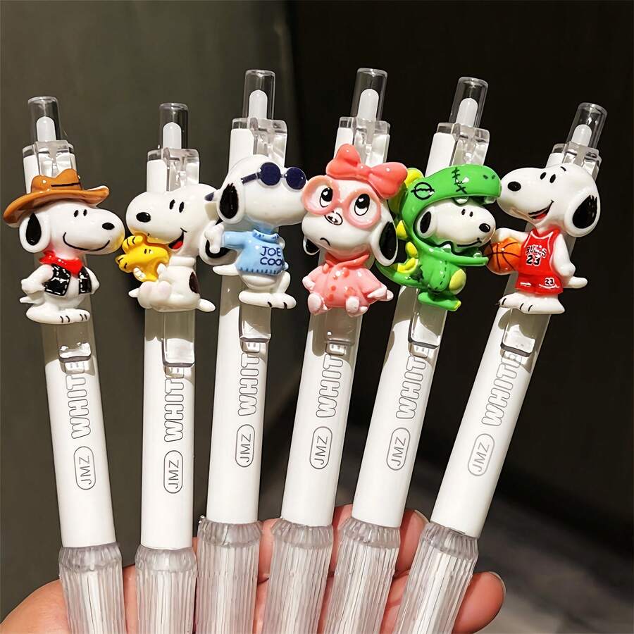 2支装可爱史努比伸缩中性笔，学生考试用笔，卡通文具笔，款式随机 - 彩色 - 查看 1