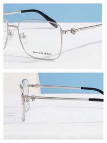 Alexander McQueen 1 副时尚女士眼镜，方形镜框，透明镜片，适合情侣、旅行、秋季搭配、校园风格、自驾、拍照和派对。一份很棒的礼物 - 黑色 - 查看 6
