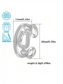 Nhẫn bạc 925 dạng vòng, chất lượng cao cấp, đính đá Zirconia, nhẫn hở cá nhân hóa, thiết kế hình học dành cho nữ, nhẫn tối giản. - Bạc - Xem 4