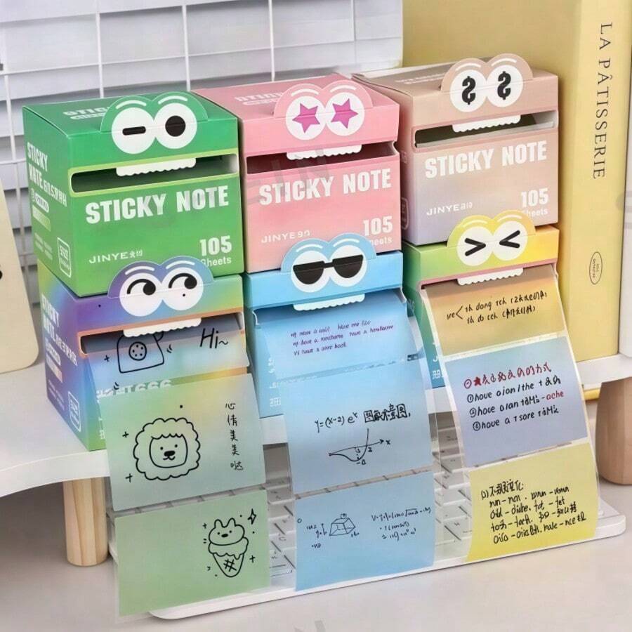 105pcs Transparent Pearl Memo Pads, High-Quality Paper, Gradient Color Cartoon Eye Pattern, Fun And Creative Design. Smooth Writing Surface, Strong Adhesiveness. Suitable For Home, Office, School Organization - Back To School Season - one-size - View 1