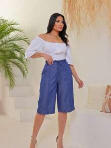 Women's Casual  Denim Bermuda Shorts - Fashionable Summer Style For Foreigners - 寶藍色 - 查看 10