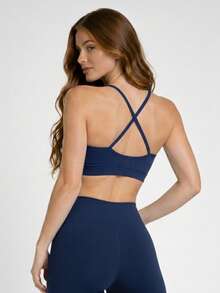 Women's Top Fitness Without Padding, Straps, Backless, Sports Workout/Gym, Premium Polyamide Fabric, Zero Comfort, No Transparency - Màu xanh hải quân - Xem 2