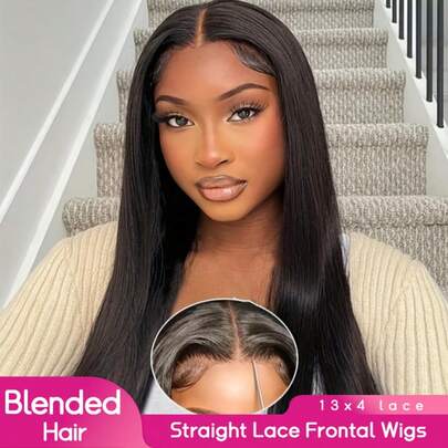 PQL巴西长直发蕾丝前额真人混纺假发，180%密度，13x6/13x4高清蕾丝前额假发，无需胶水，女士真人混纺假发，13x6/13x4蕾丝前额闭合假发，预先拔毛，细小发结，自然发际线，带婴儿发，16-34英寸