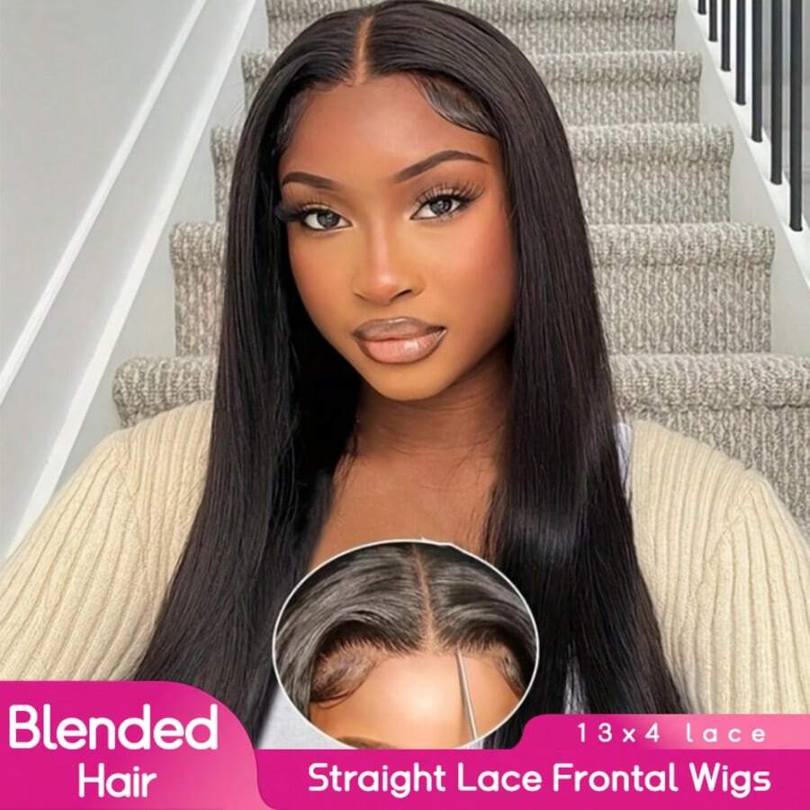 PQL巴西长直发蕾丝前额真人混纺假发，180%密度，13x6/13x4高清蕾丝前额假发，无需胶水，女士真人混纺假发，13x6/13x4蕾丝前额闭合假发，预先拔毛，细小发结，自然发际线，带婴儿发，16-34英寸