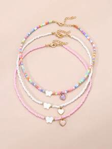 3 piezas Set de collares con cuentas de colores en forma de corazón para niñas - Multicolor - Ver 5