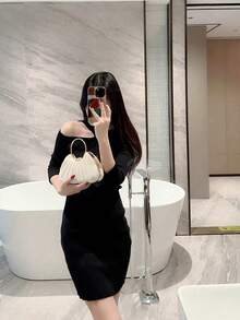 1pc Women's Elegant Pleated Box Design Party Handbag, Luxury Rhinestone Clutch, Charming Formal Evening Bag Suitable For Date, Dance, Birthday, Party And Other Formal Occasions, Prom Bag For Party, Clutch Bag For Wedding, Party Bags,Perfect For Party Wedding Prom Dinner/Banquet Matching With Holiday Party Dress Evening Dress & Sequin Dress ,Wedding , Wedding , Sequin - 杏色 - 查看 10