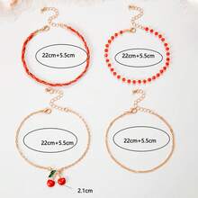 Set de 3 piezas + Set de 4 piezas Tobilleras de metal con strass en estilo minimalista y con diseño de cereza trenzada, regalo práctico para que las mujeres las usen a diario - Multicolor - Ver 9