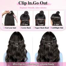 Clip In Long Wavy Hair Extension 4PCS Thick Flaxen Gold/Black Hairpieces Double Weft 20 Inch Synthetic Hair Extension For Women - Multicolor - View 8