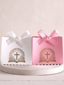 5pcs Colorful Satin Bow Decorated Elegant Wedding Candy Boxes | Joyful Wedding Guest Favor Boxes - Multicolor - View 8