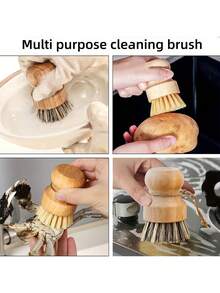 2pcs Natural Bristle Kitchen Brush With Drainage Function, Made Of Wood And Coconut Fiber, Suitable For Cleaning Dishes And Cookware, Retro Design - A - View 10