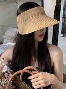 1顶草编遮阳帽，夏季度假宽檐遮阳帽 - 彩色 - 查看 1
