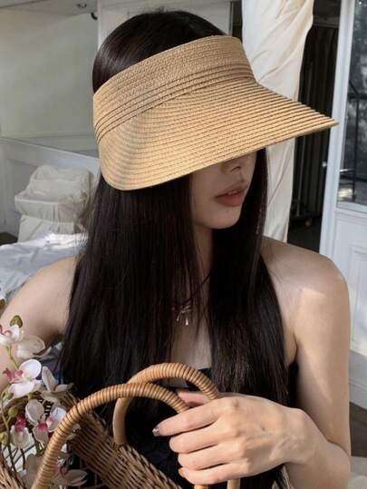 1顶草编遮阳帽，夏季度假宽檐遮阳帽
