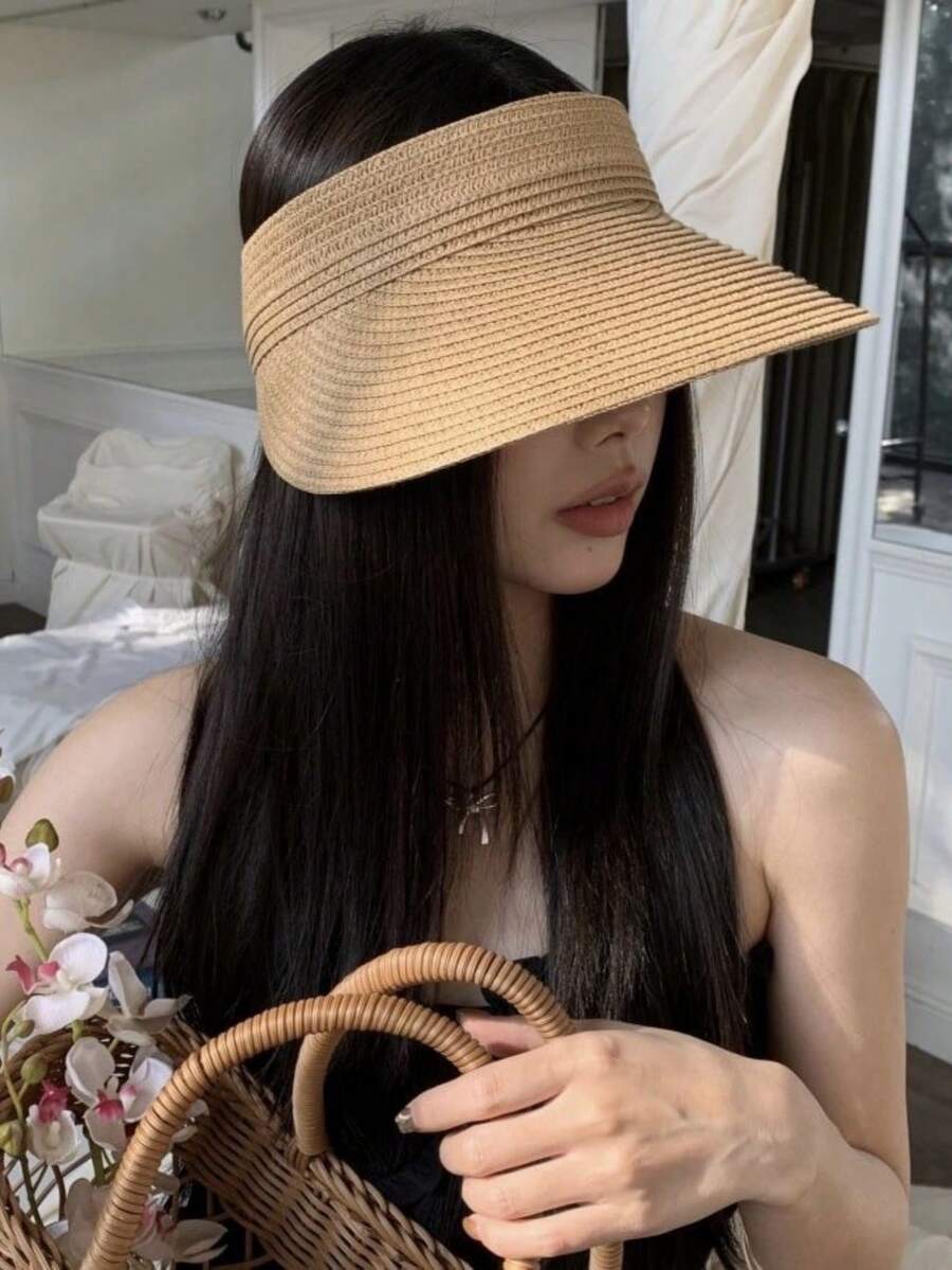 1顶草编遮阳帽，夏季度假宽檐遮阳帽 - 彩色 - 查看 1