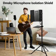 Dmsky Microphone Shield With Tripod Stand, Foldable Mic Shield With Triple Sound Insulation, High Density Mic Sound Shield Recording Studio, Podcasts, Singing, Broadcasting - Stand-l - View 4