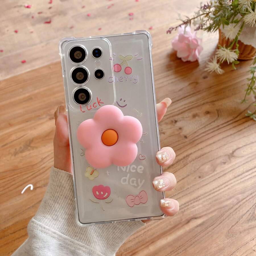 1pc Shockproof Phone Case, Compatible With Note 15/14/13/11 Pro, 17 Pro Max/16 Pro Max/16 Pro/14 Pro Max/14 Pro/13 Pro Max/16, Galaxy S21 5G/S26 Ultra/S22/S22 Ultra/S23/S23 Ultra/S24/S24 Ultra 5G, A14/A33 5G/A53 5G/A54 5G/A52/A52s 5G/A15 5G/A13 4G/A22 4G/A22 5G/A34/A23 5G/S25/S25 Ultra, Supports Wireless Charging, 1pc Electroplated Magnetic Stand Shockproof Phone Case - Pink - View 1