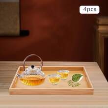4pc Serving Tray Bamboo Wooden Tray W/ Handles Great For Dinner Trays Tea Desert - View 12