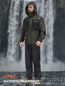 RODEEL Men's Fishing Windproof Waterproof Breathable Quick-Dry Jumpsuit Raincoat With Multi-Pockets, Adjustable Cuffs, Ideal For Outdoor Enthusiasts - Green - View 7