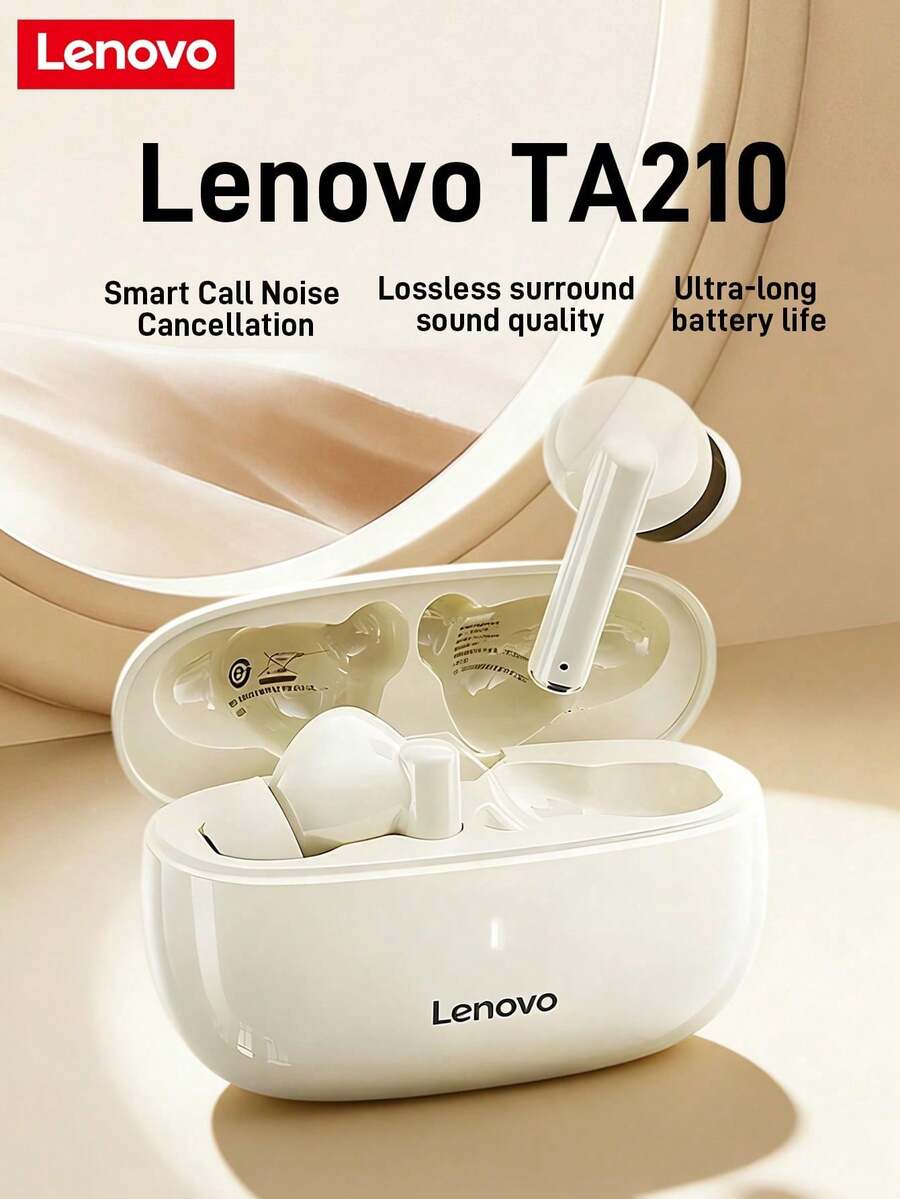 Lenovo 联想 TA210 无线蓝牙耳机 - 超长续航，入耳式运动耳机，ENC 主动降噪，四麦克风智能通话降噪，白色/月光白，黑色 - 礼品设计 - 月岩白 - 查看 1