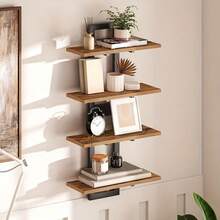 Bathroom Storage Rack, Kitchen And Living Room Wall-Mounted Partition, Solid Wood Hanging Wall Storage Rack, Wooden Floating Shelf - Multicolor - View 3