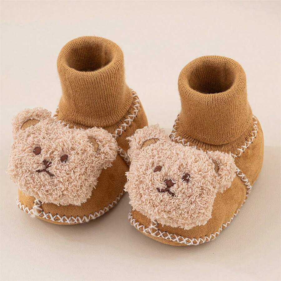 Infant Baby Booties Cute 3D Buny/Bear Doll Decor Non Slip Soft Indoor Crib Walking Socks - Nâu C - Xem 1