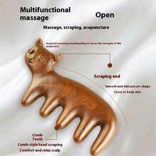 Peigne à cheveux en forme de chat en bois de santal, de taille portable, fait main. Peigne de massage de la tête pour favoriser la circulation sanguine. Peigne multifonctionnel à cinq dents - Multicolore - Voir 5
