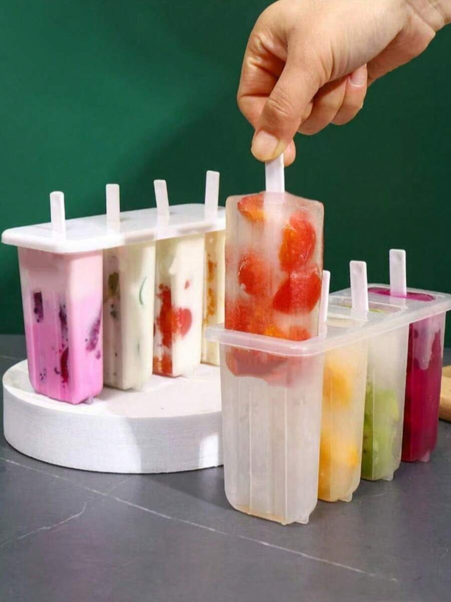 1 pieza Molde de paleta de 4 cavidades con tapa, fabricante de paletas de hielo lindas, molde DIY para helados y paletas de hielo para uso doméstico - Talla única - Ver 1