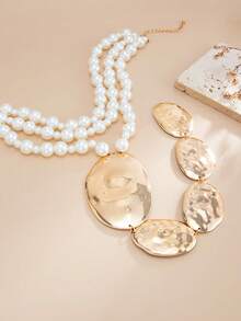 1pc Bohemian Style Faux Pearl Beaded Multi-Layer Geometric Exaggerated Asymmetric Large Water Drop Patchwork Long Y-Shape Tassel Necklace, Luxurious & Elegant, Suitable For Wedding, Banquet, Vacation, Party, Casual, Street Style, Women, Couples, Holiday, Birthday, Versatile Necklace Gift - Necklace - View 8
