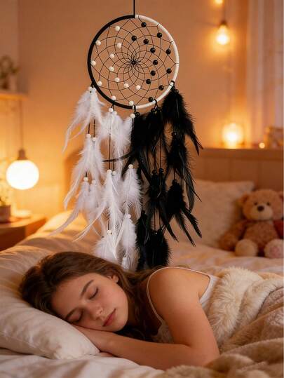 Chuông gió lông vũ hai màu thủ công, đồ trang trí Dreamcatcher, phong cách Boho trang trí nhà cửa cho phòng khách, phòng ngủ, quà tặng tiệc tùng ngày lễ.