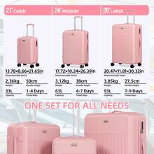 Luggage Set 3 Piece, Pink, Hardshell Suitcase With 4 Spinner Wheels, Vertical Striped Design - Pink - View 8