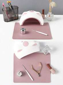 Dusty Pink Nail Art Table Mat Waterproof Soft PU Leather Studio Desk Mat Foldable Nail Arm Rest Cushion Manicure Pad Nail Table Pad Desk Mat For Nail Technician Salon Home - 藕粉色 - 查看 4