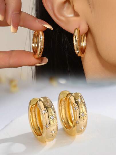 1对简约休闲百搭闪亮四角星耳环，适合日常佩戴