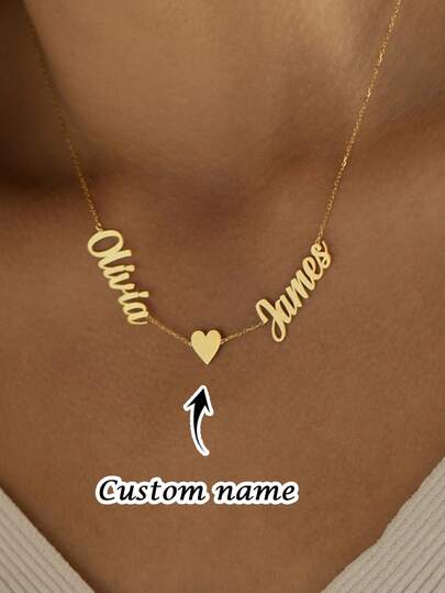 1PC Customized Fashion Women's Stylish Multi-Name Necklace, Stainless Steel Jewelry, Elegant Necklace Decoration, Gold Necklace And Silver Necklace, Customized Necklace, Name Necklace, Name Heart + Infinity Symbol Charm Necklace Customized Christmas Gift, Women's Necklace, Jewelry, Personalized Necklace, Halloween Jewelry, Suitable For Daily And Party Events Wear, The Best Personalized Gift For Family Or Lover, Friends