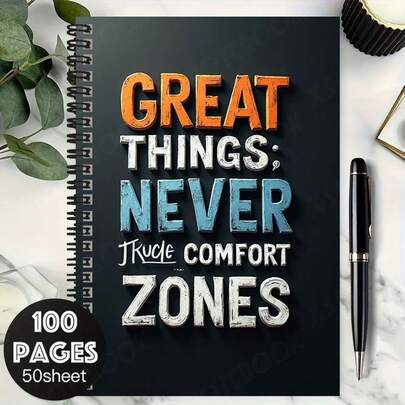 1pc Inspirational Spiral Notebook, Cover Slogan "Great Things Never Come From Comfort Zones", 100 Pages/50 Sheets, Suitable For Work & Study. Can Be Used As Diary, Daily Planner, Memo. Ideal Gift For Graduation, Birthday And More, Suitable For School Records Or Personal Growth Journaling.