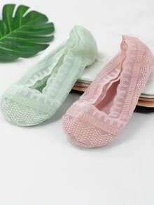 1/5/10 pares de calcetines invisibles con diseño de encaje y antideslizantes para mujeres, de corte bajo elástico y cómodos, adecuados para actuaciones de baile, estilo lindo - Multicolor - Ver 4