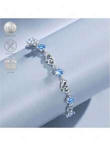 Minimalist Fashion 925 Silver Zirconia Heart-Shaped Geometric Bracelet, Suitable For Women To Wear On Vacation, Parties And Music Festivals - Silver - View 1