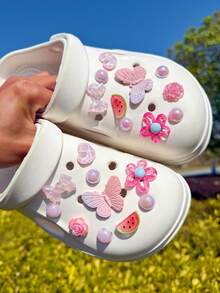 20 piezas Accesorios lindos de sandalias DIY, Dijes desmontables para sandalias, Adecuado para sandalias de mujer, Decoración de zapatos personalizada y divertida - Rosa - Ver 6