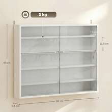 HOMCOM Vitrina Expositora para Colecciones de 5 Niveles, Vitrina de Pared, con Estantes Ajustables y 2 Puertas Correderas de Vidrio, para Perfumes, Figuras de Decoración, 80x9,5x60 cm, Blanco - 1PC - Ver 7