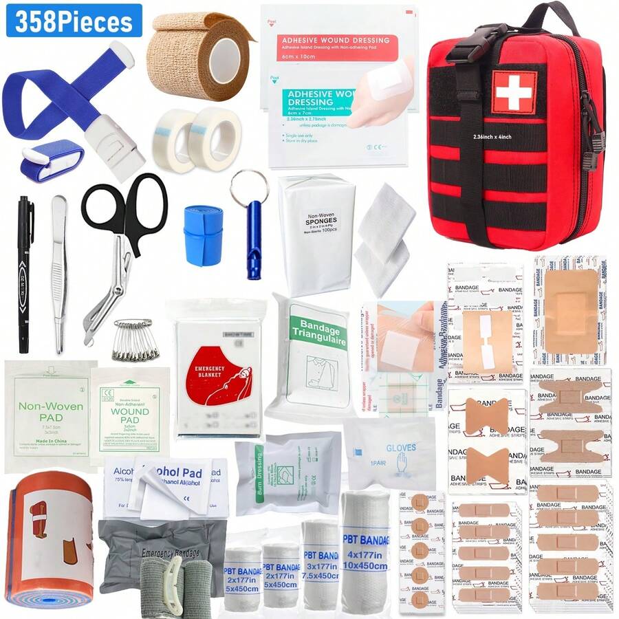 357 Survival Rescue Bags With Hanging Bags And Suitableforpets-Integrated Emergency Medicalsupplies,Trauma Care Tools,Portable Outdoor Equipment Suitable For Camping, Hiking, Family,Office-Ideal Gifts Formen, (Excluding Batteries/Electronicequipment - 查看 1