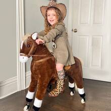Kids Ride-On Walking Horse With Easy Rolling Wheels, Soft Huggable Body, Large Size For Kids 5-16 Years, Brown - Brown - View 1