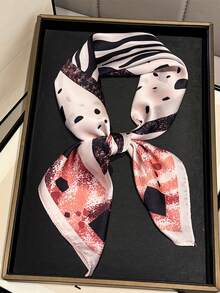 1pc 65*65cm Square Scarf, Women's Satin Silk Imitation Zebra & Leopard Print, Versatile Neckerchief Headband Shawl - Multicolor - View 6