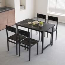 5-Piece Dining Set Including Rectangular Dining Table Dining Chairs With MDF Top Metal Frame Space Saving Dinette Set For Dining Room, Apartment, Small Space - Black Marble - View 10