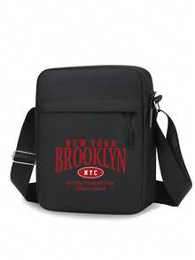 1pc/2pcs "BROOKLYN" Slogan Graphic Print Baseball Cap And Crossbody Bag Set, Streetwear Fashion Outdoor Sports Adjustable Curved Brim Cap And Shoulder Bag, Gift For Yourself Or Friends/Family - Black - View 4