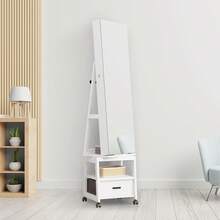 66" Full-Length Standing Mirror With Jewellery Cabinet, 360° Swivel Makeup & Accessory Organiser, Lockable Door, Bottom Drawer & Rear Storage Shelves - White - View 4