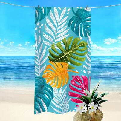 1pc Plant Leaf & Monstera Leaf Print Beach Towel, Super Absorbent Quick Dry Towel For Swimming, Soft & Lightweight Beach Blanket, Suitable For Beach, Swimming, Outdoor, Travel, Ideal Beach Essential
